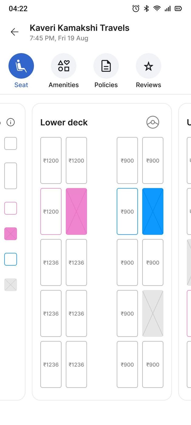 Cleartrip Bus seat selection