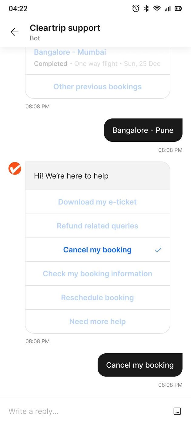 The options presented