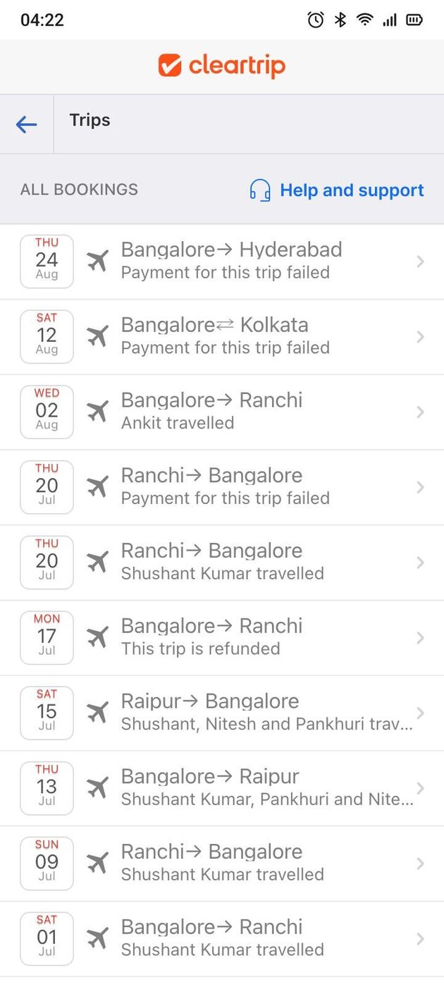 Support from the trips list
