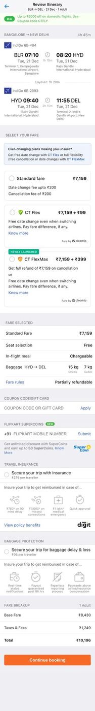 A CT FlexMax booking, with its cancellation policy