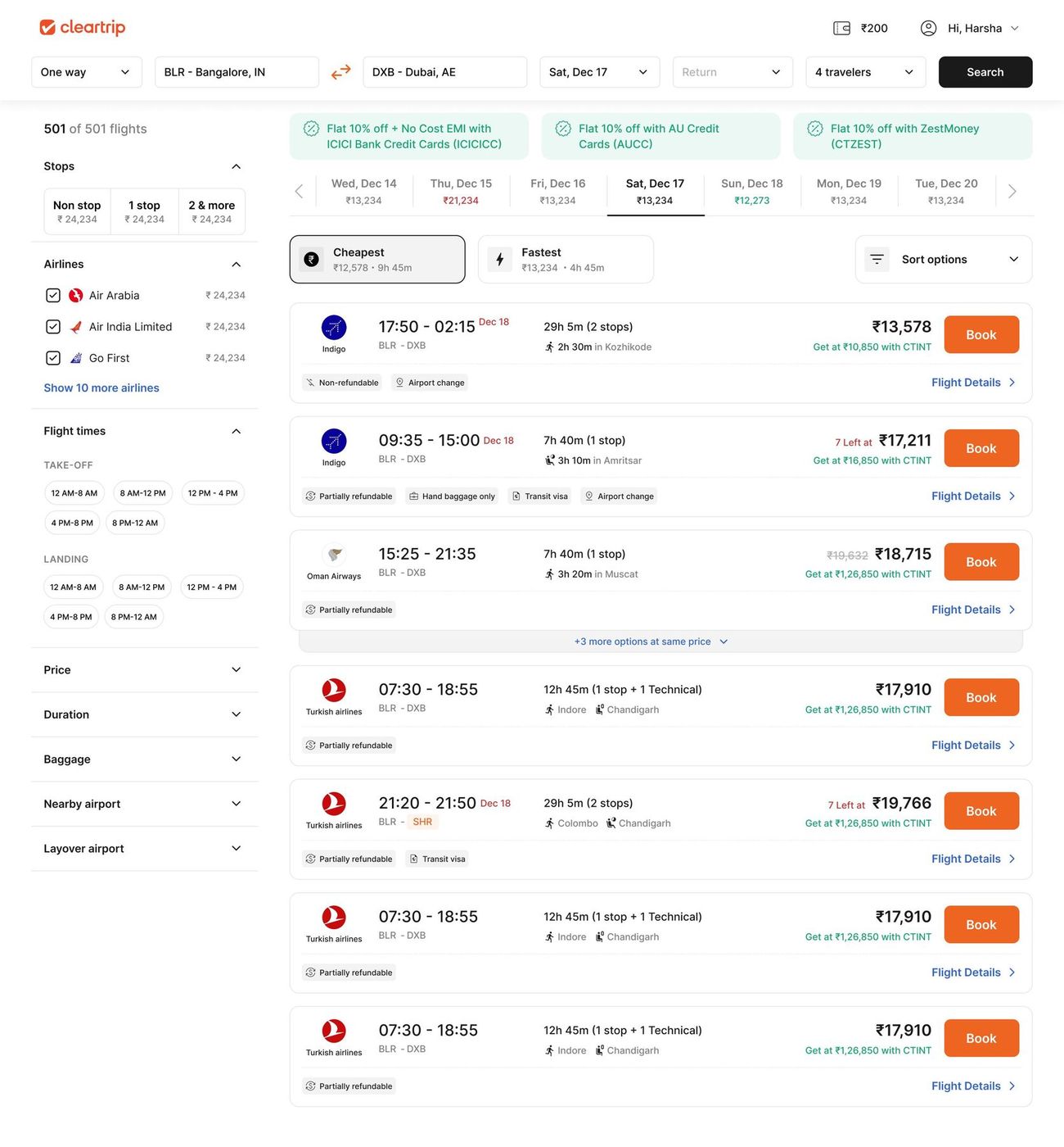 Redesigned international flight search