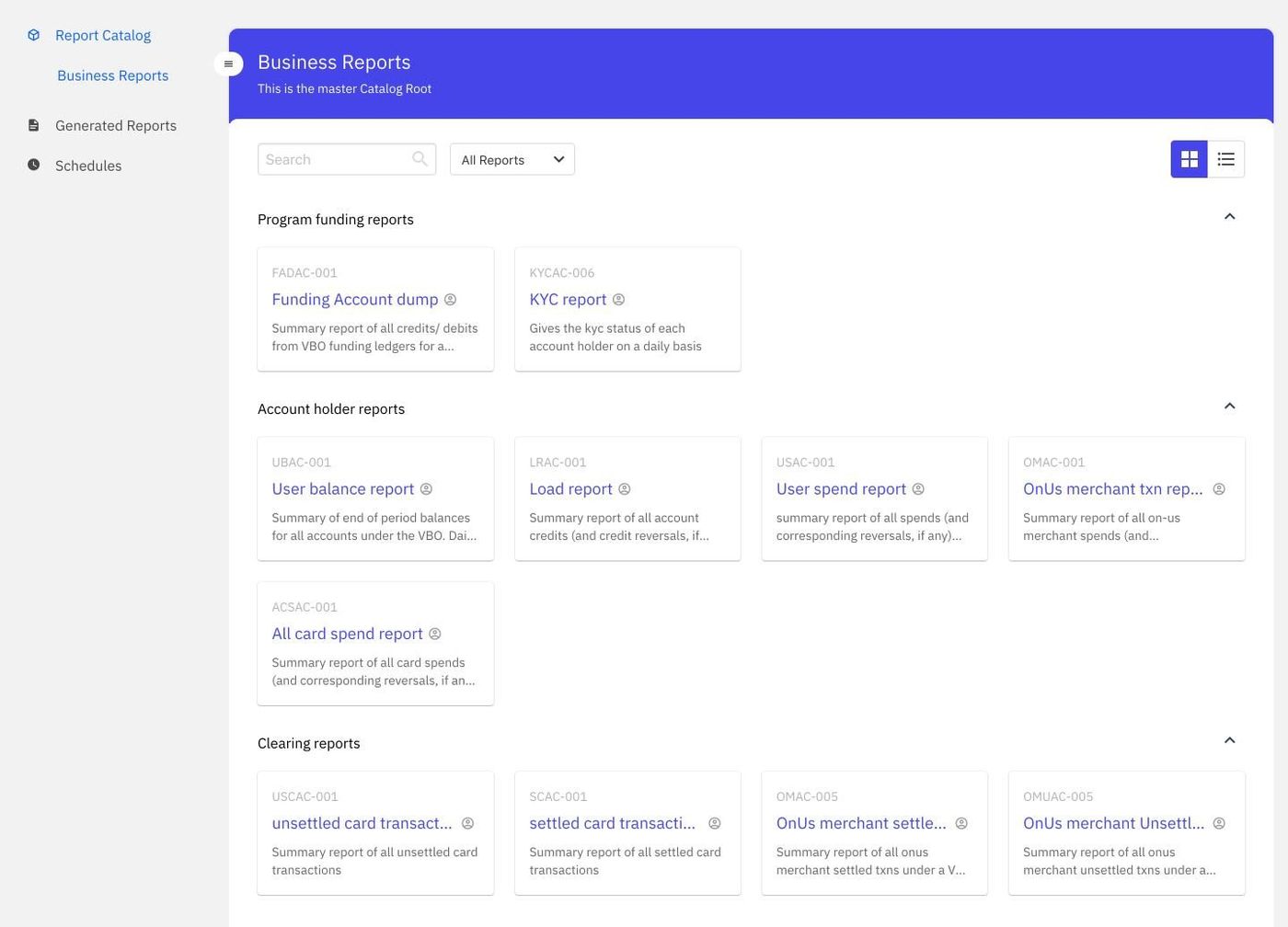Report Center catalog