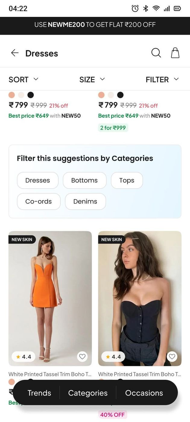 Mid-scroll category suggestions